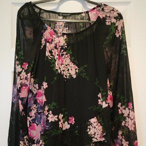 INC Black Floral Top, Size L